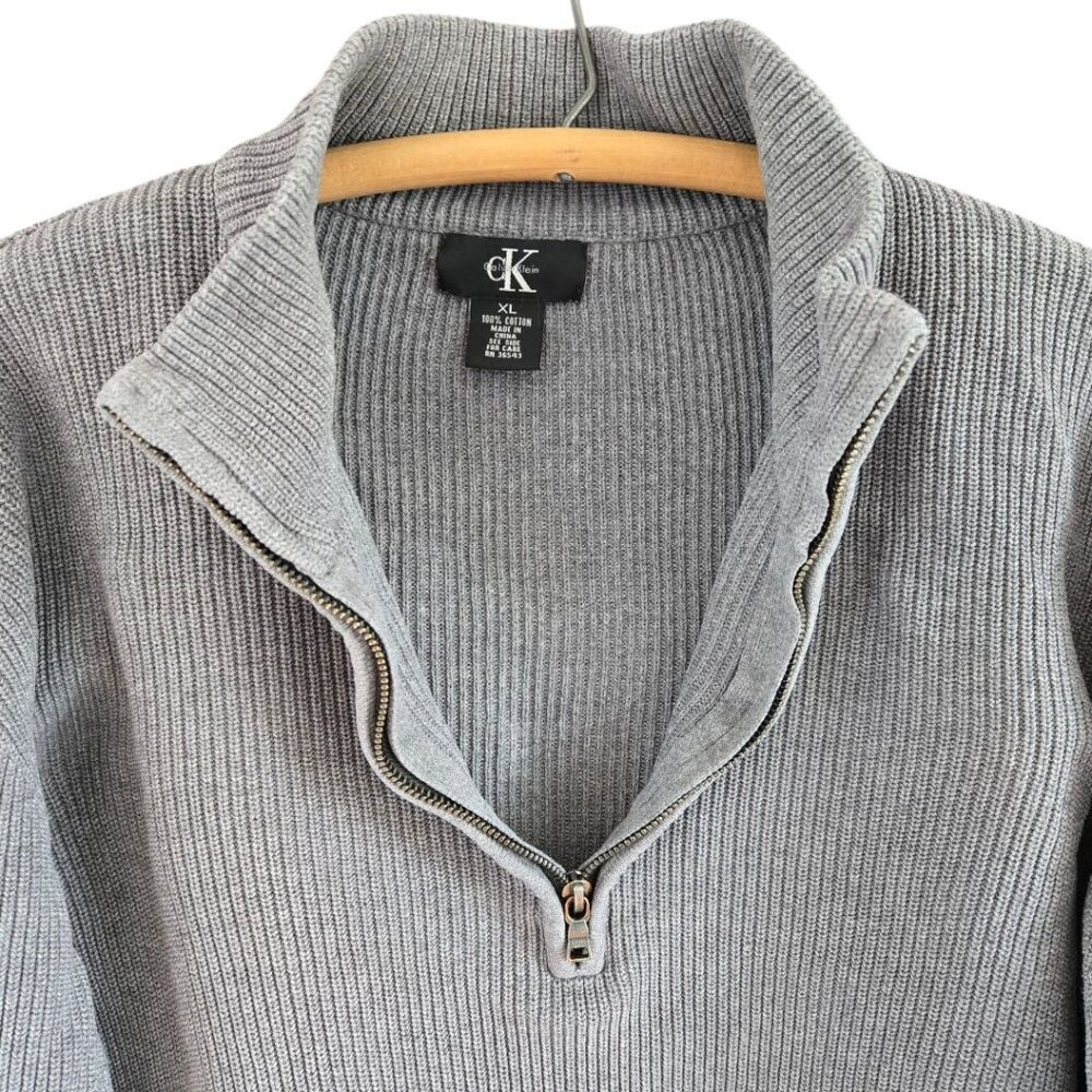 Calvin Klein XL Gray 100% Cotton Half-Zip Ribbed Sweater Mock Turtleneck - Picture 5 of 9